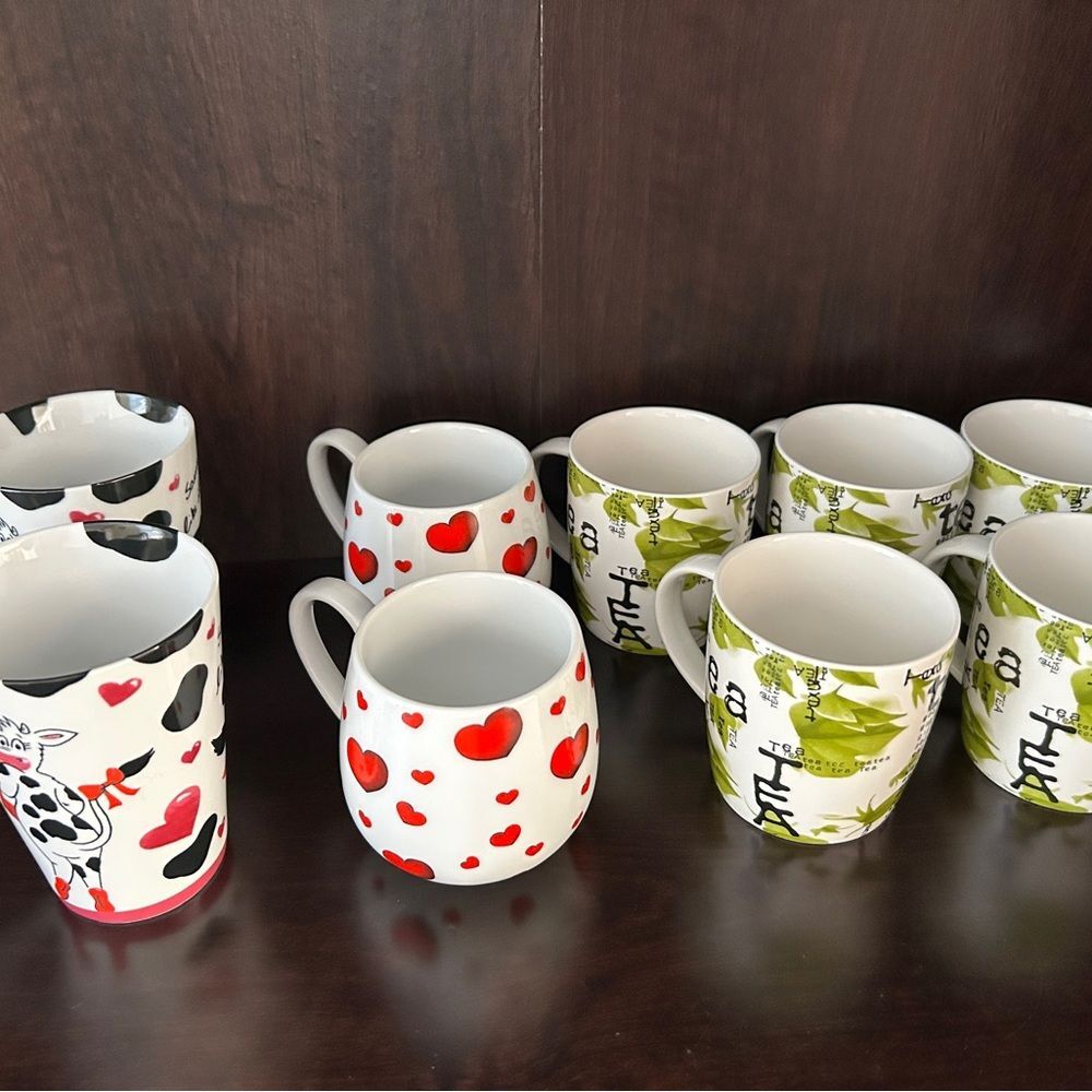 Konitz Tea, Milk, Coffee Mugs, Set of 9, 3 different designs